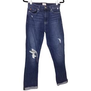 Hudson Blair High Rise Medium Wash Cuffed Straight Crop Blue Jeans Size 28